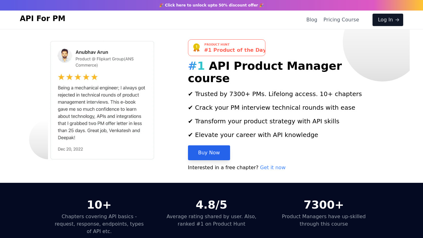 API for Product Managers Landing page