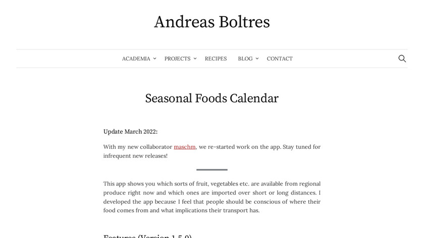 Seasonal Foods Calendar Landing Page