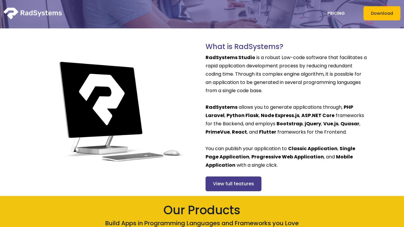 Radsystems.io Landing page