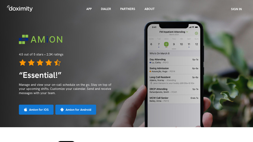 Amion Landing Page