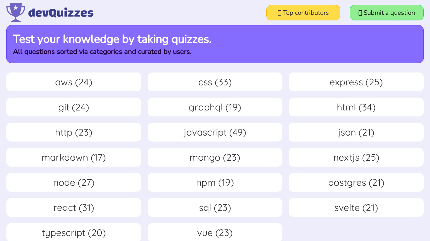 DevQuizzes Landing page