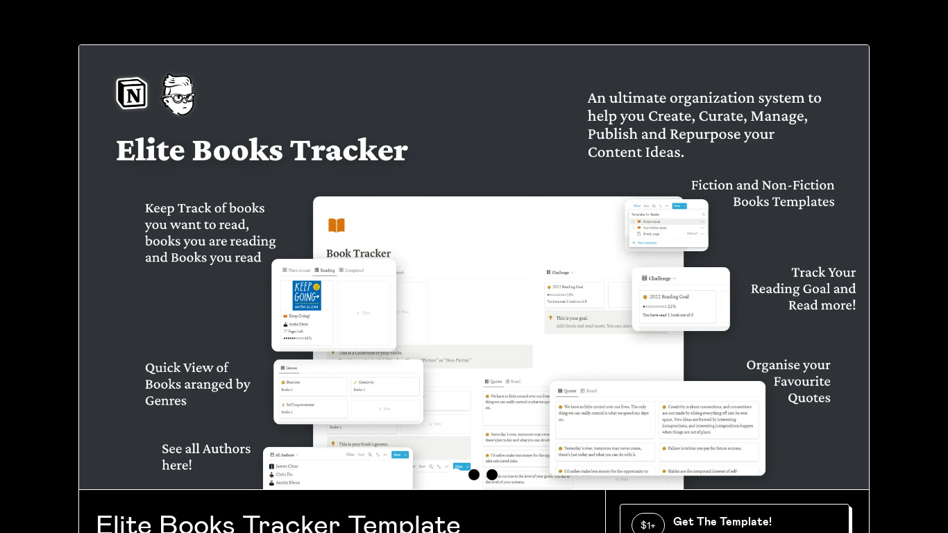 Elite Book Tracker Template Landing page