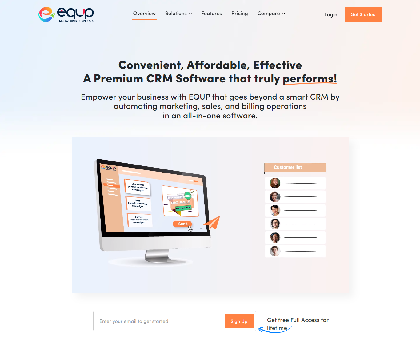 Equp CRM Landing page