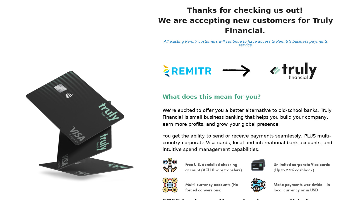 Remitr Business Payments Landing page
