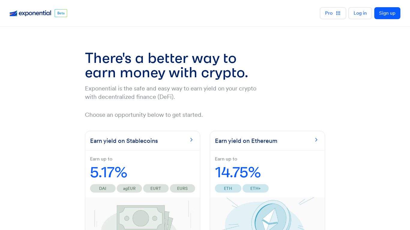 Exponential DeFi Landing page