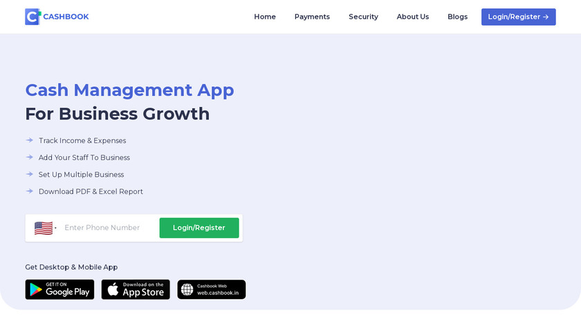 Cashbook Landing Page