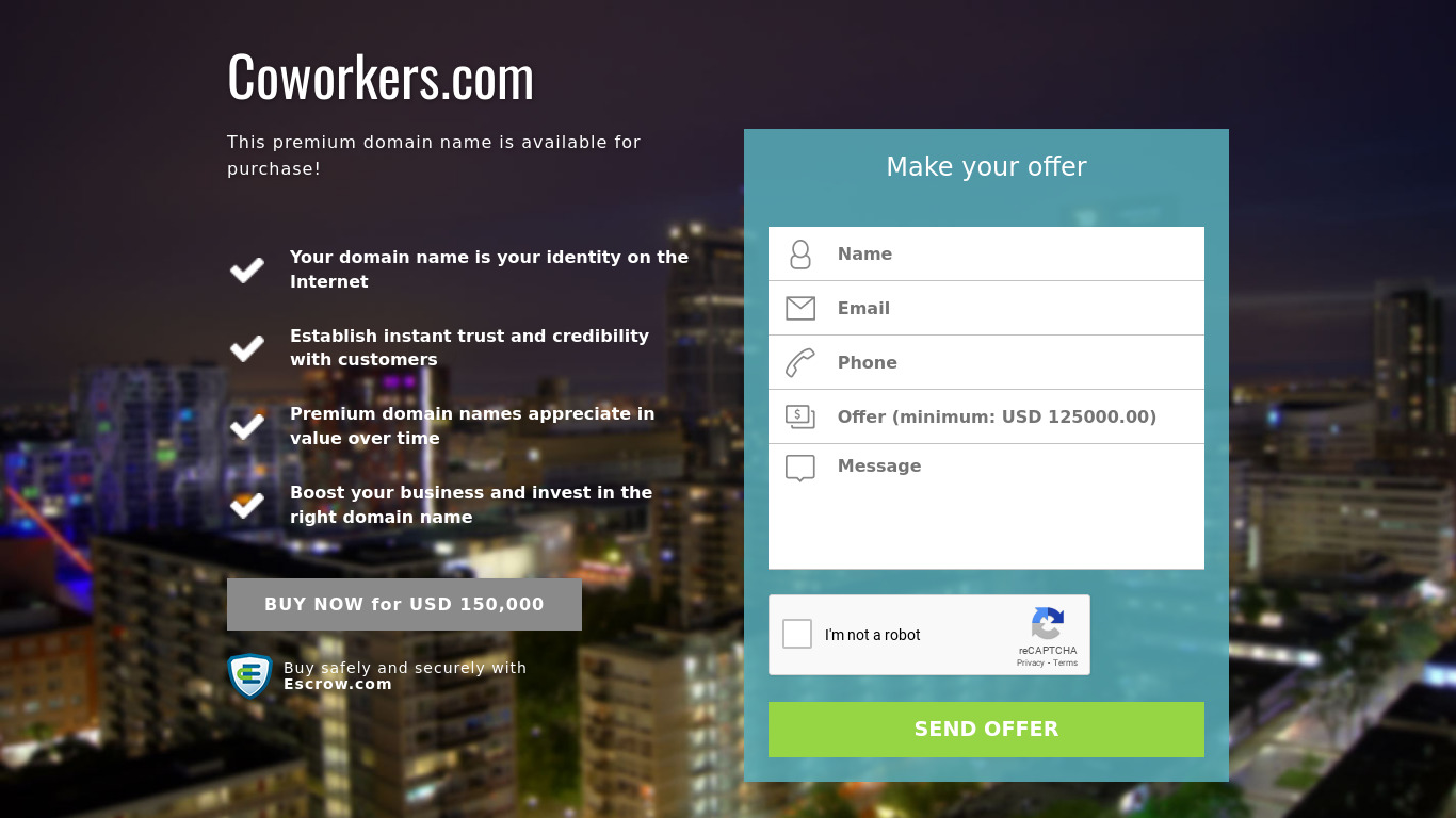 Coworkers.com Landing page