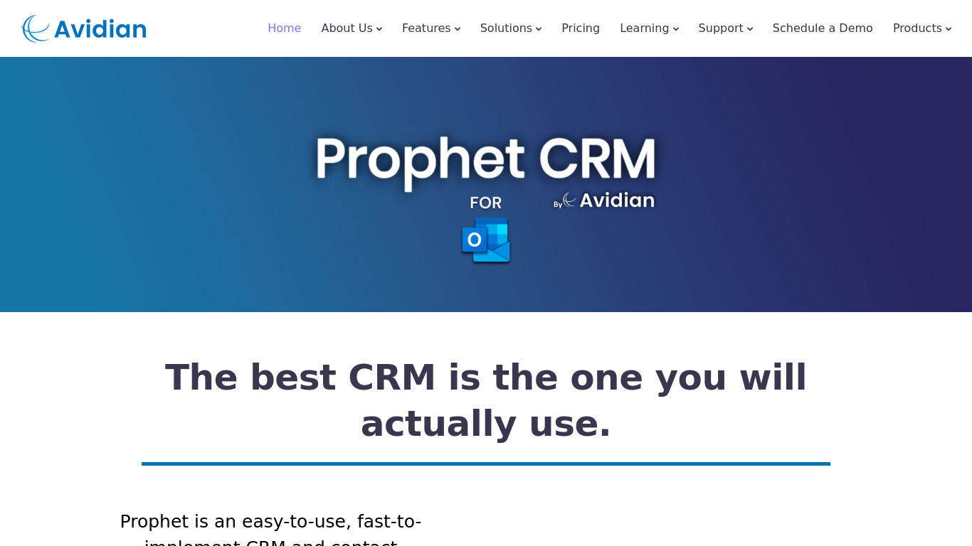 Prophet CRM Landing page