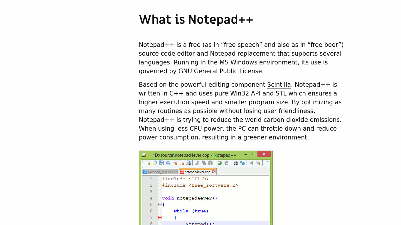 Notepad++ Landing page