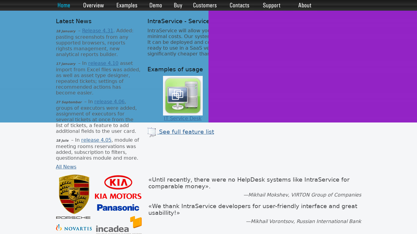 intraservice-helpdesk.com IntraServicse Landing page