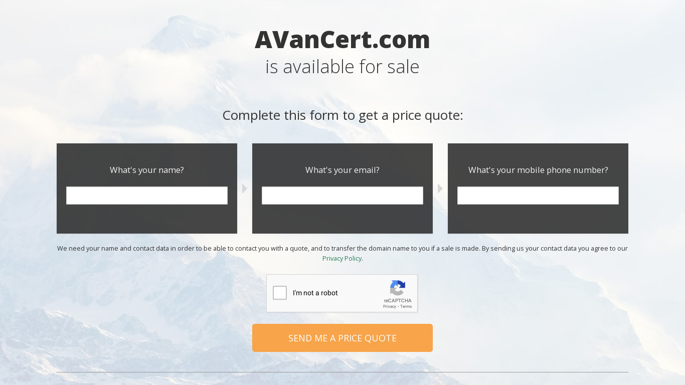 Avancert.com Landing page