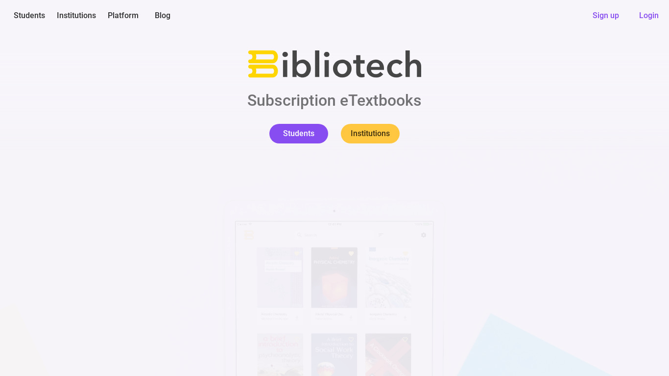 Bibliotech Landing page