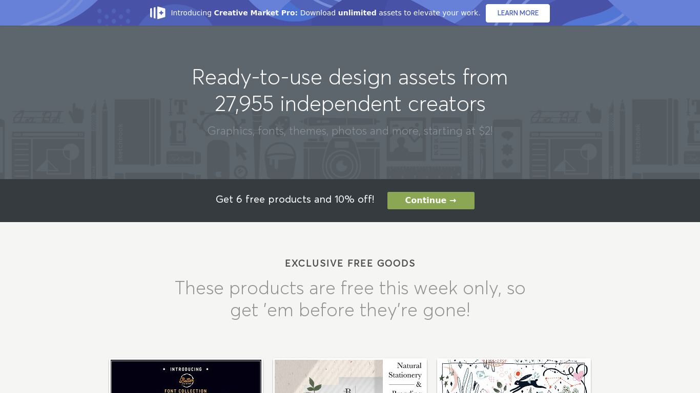 Creative Market Landing page