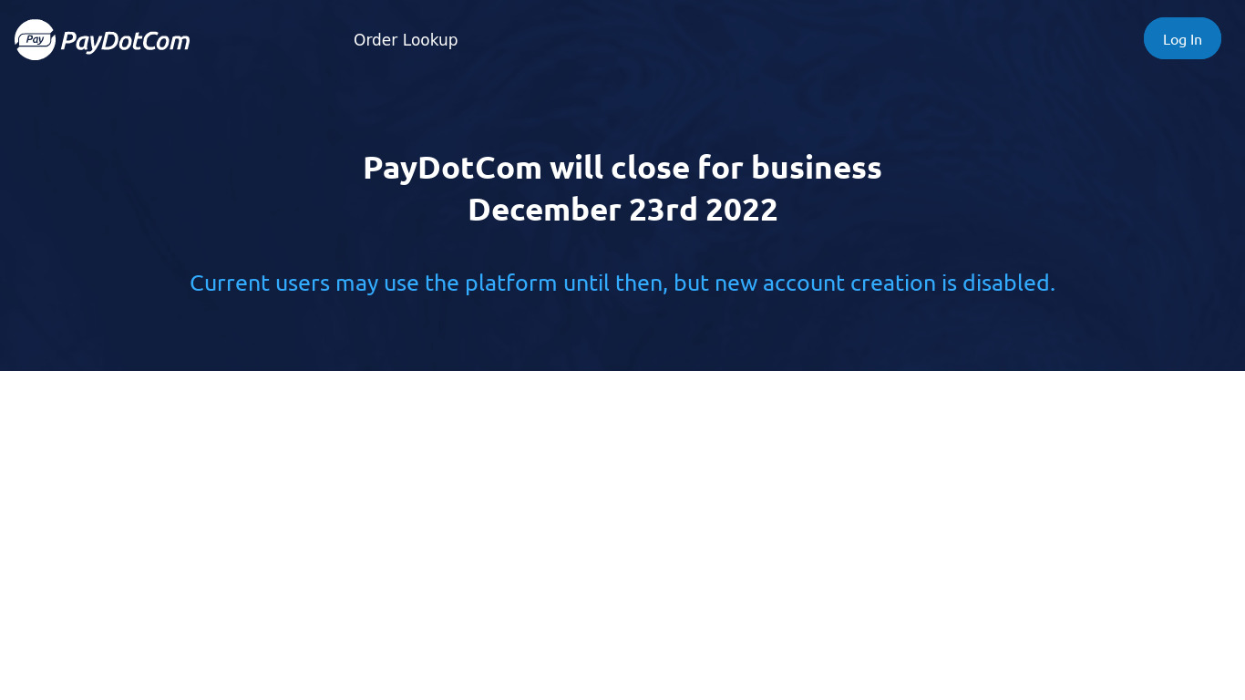 PayDotCom Landing page