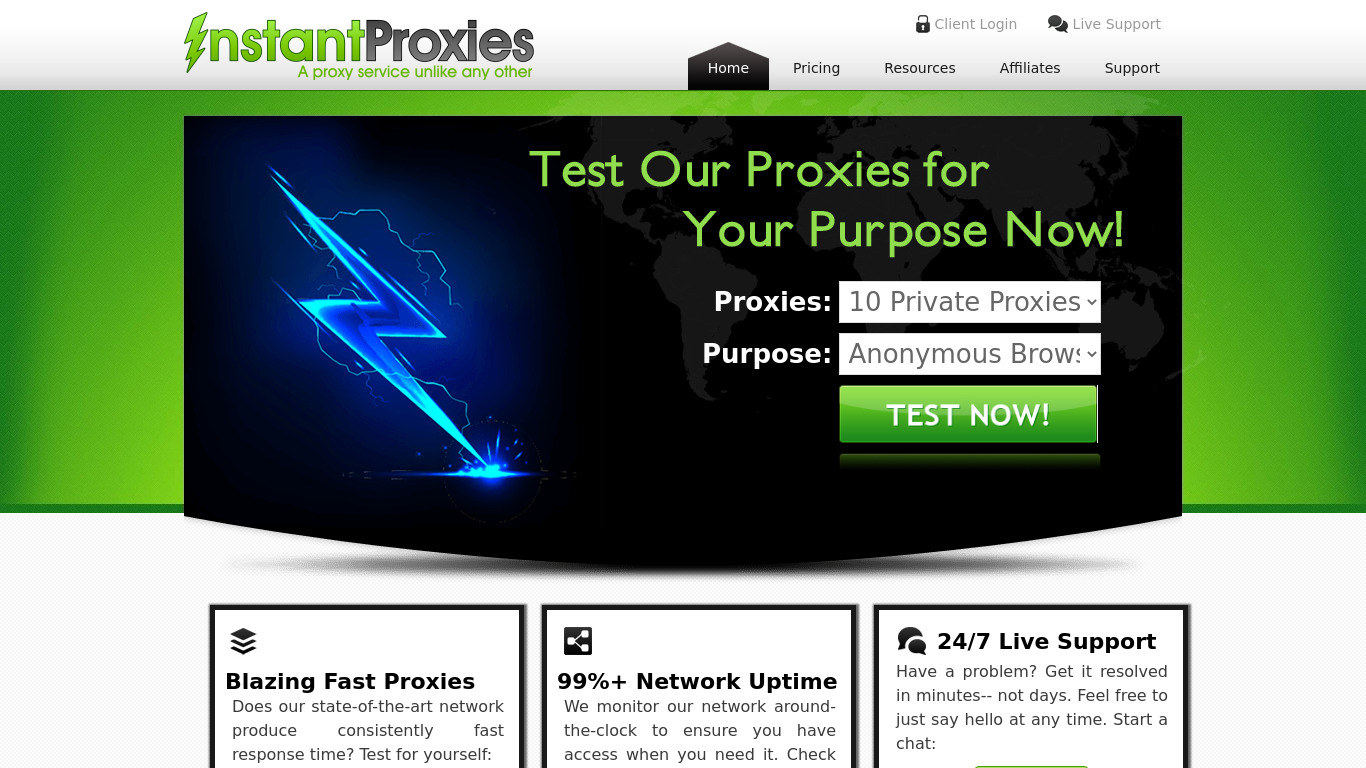 Instant Proxies Landing page