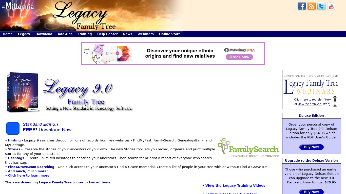 Legacy Family Tree Landing page
