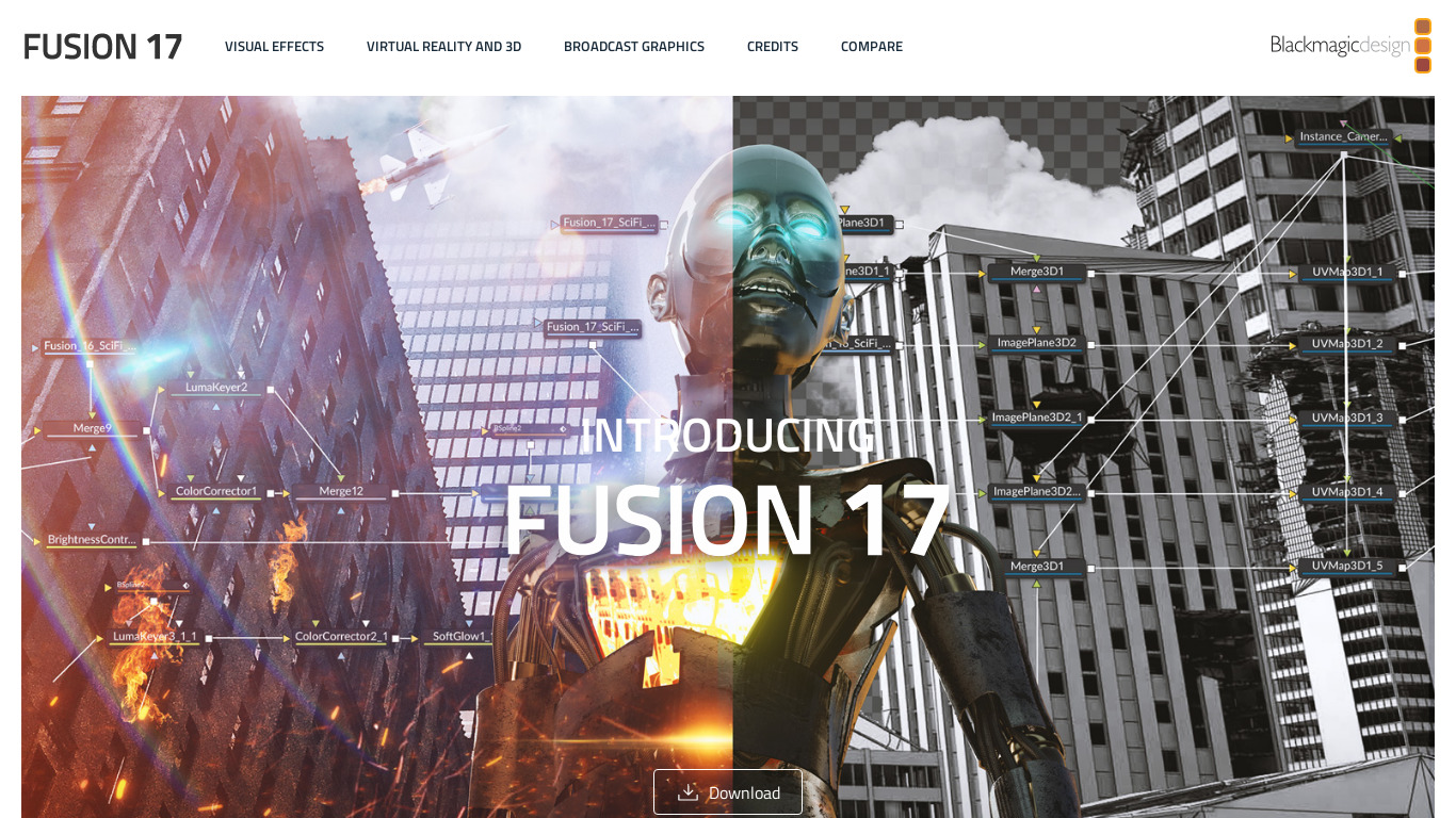 Blackmagic Design Fusion Landing page