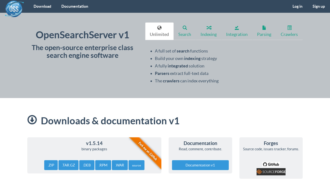 OpenSearchServer Landing page