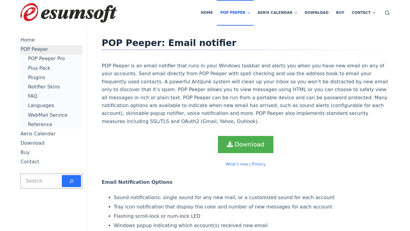 POP Peeper Landing page