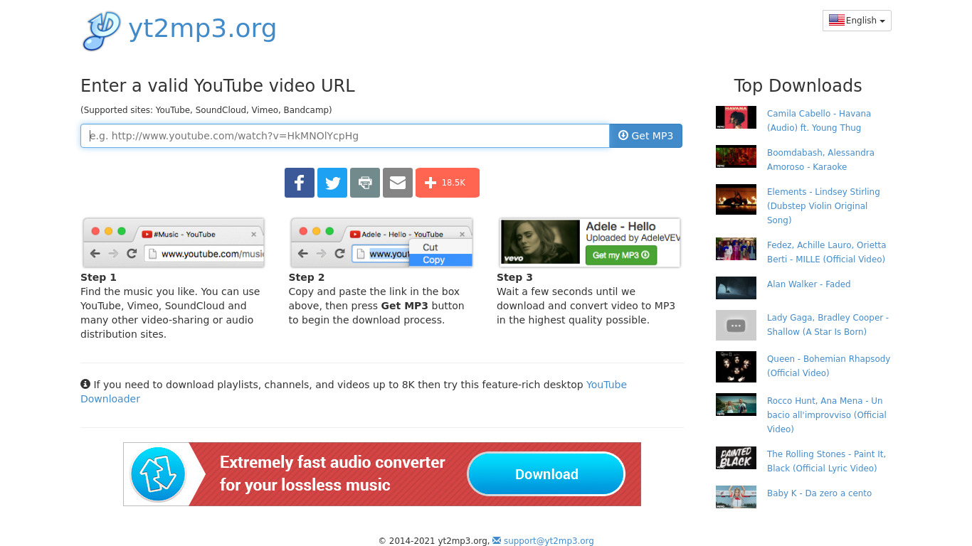 yt2mp3.org Landing page