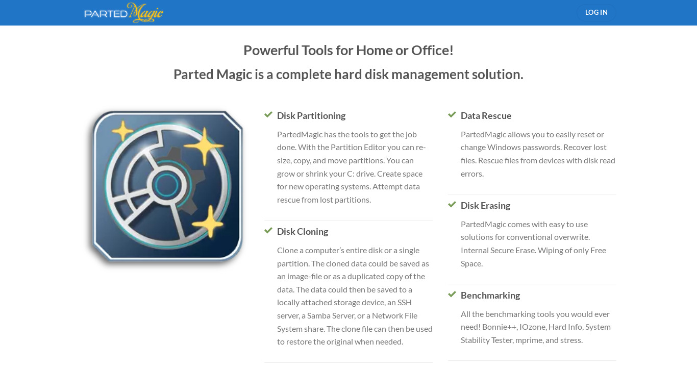 Parted Magic Landing page