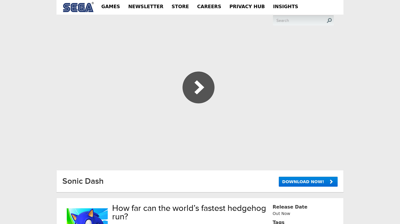 sega.com Sonic Dash Landing page