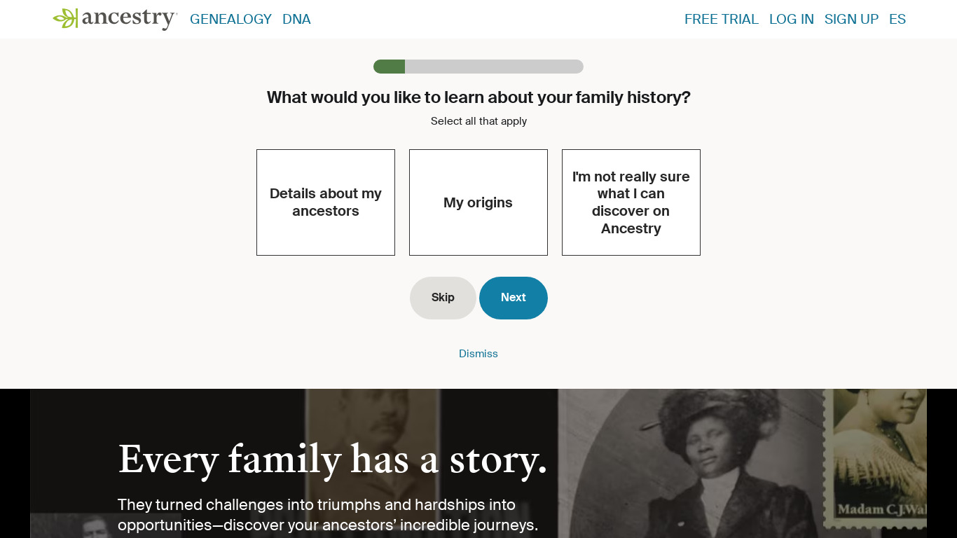 Ancestry Landing page