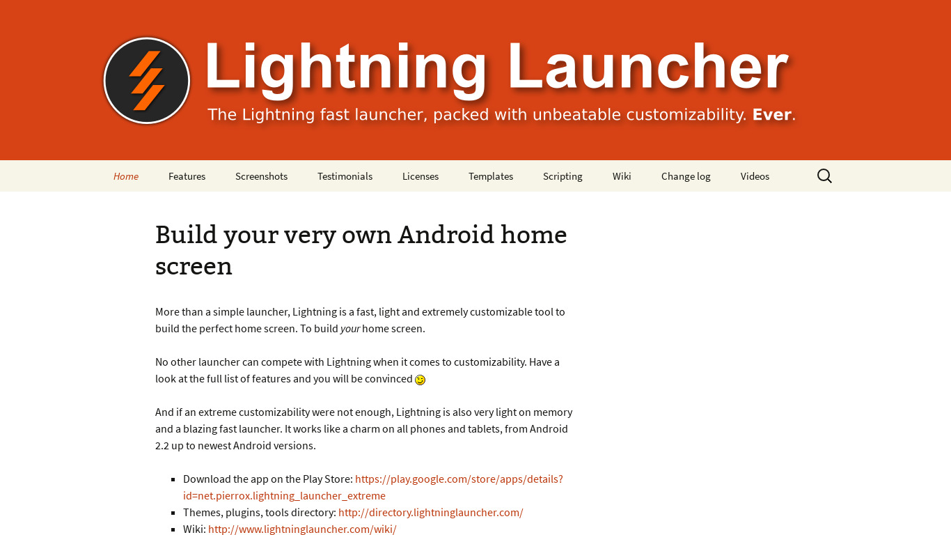 Lightning Launcher Landing page