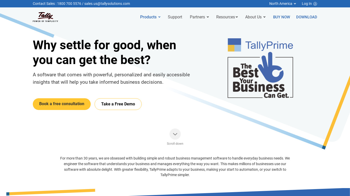 Tally ERP Landing page