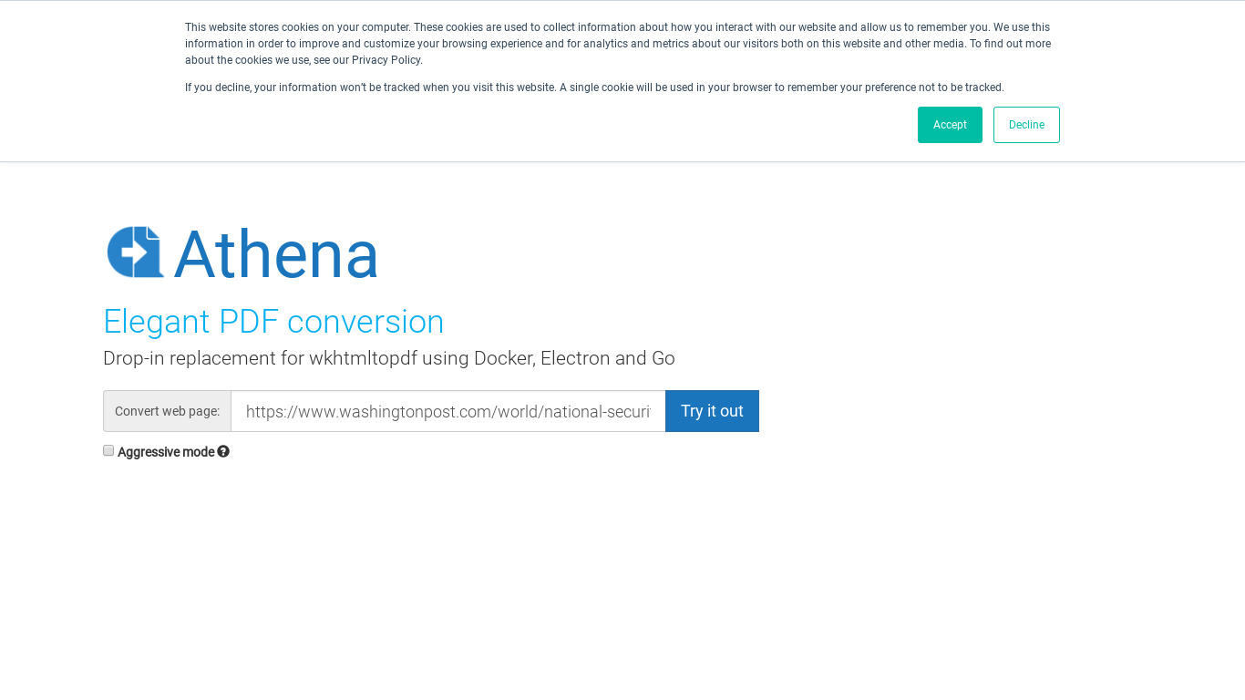 Athena PDF Landing page