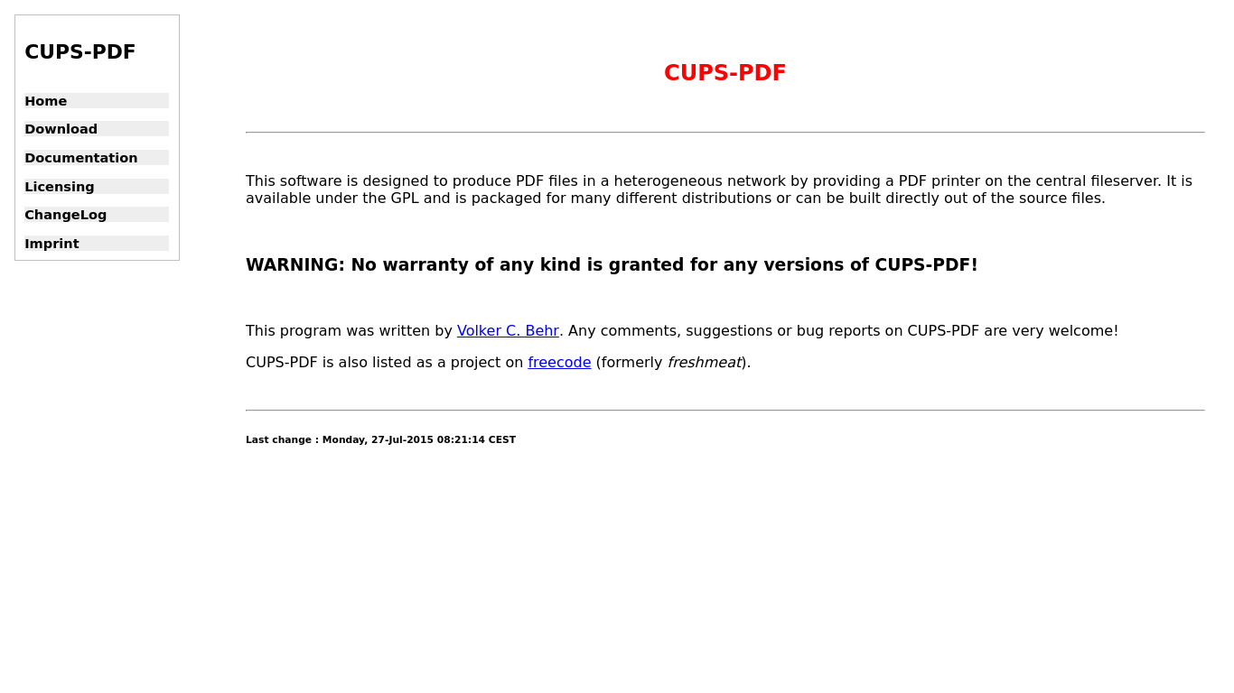 CUPS-PDF Landing page