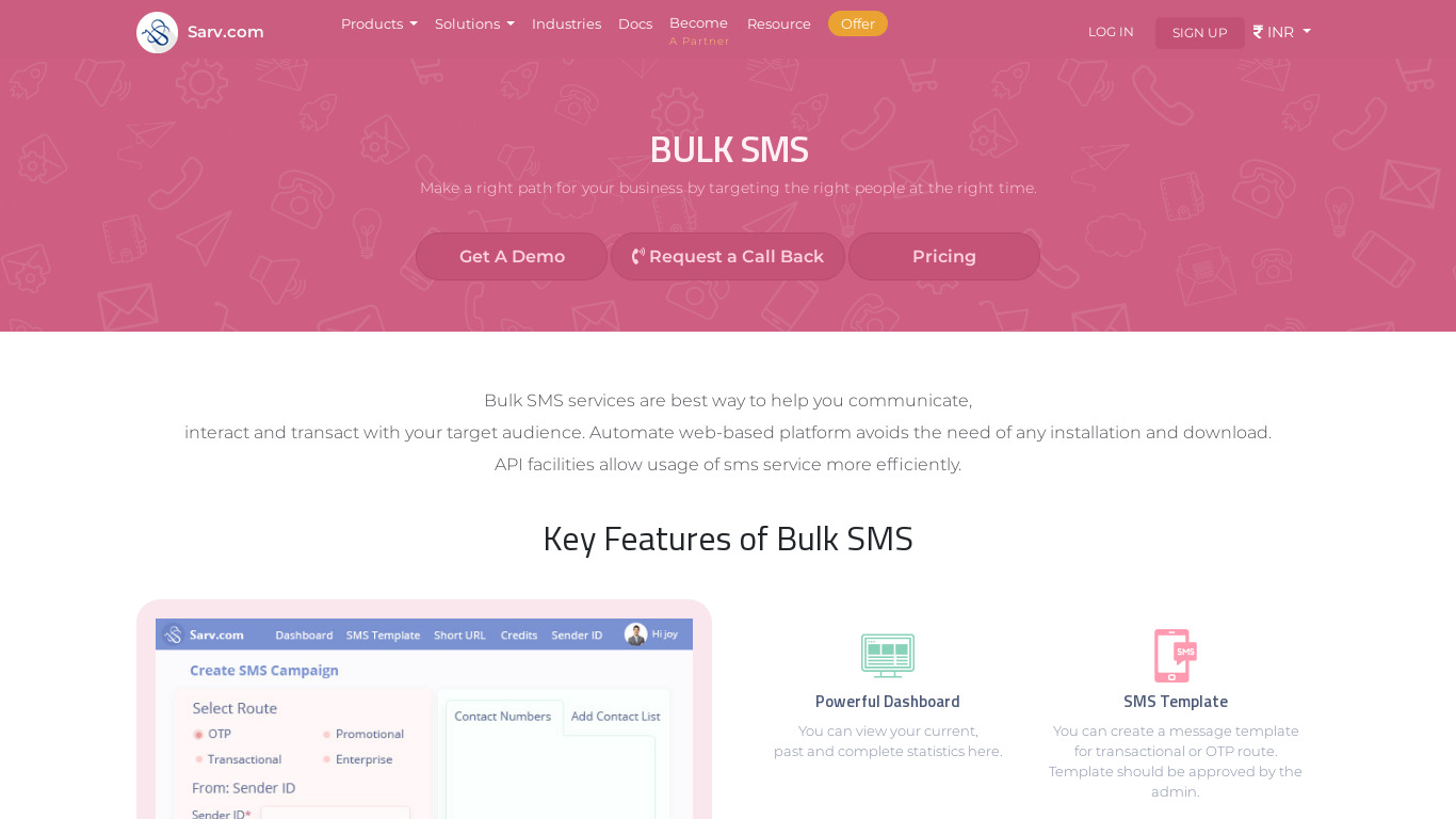 Bulk SMS Services Landing page