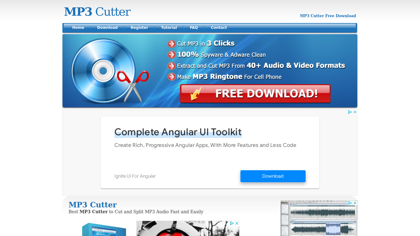 MP3 Cutter Landing page