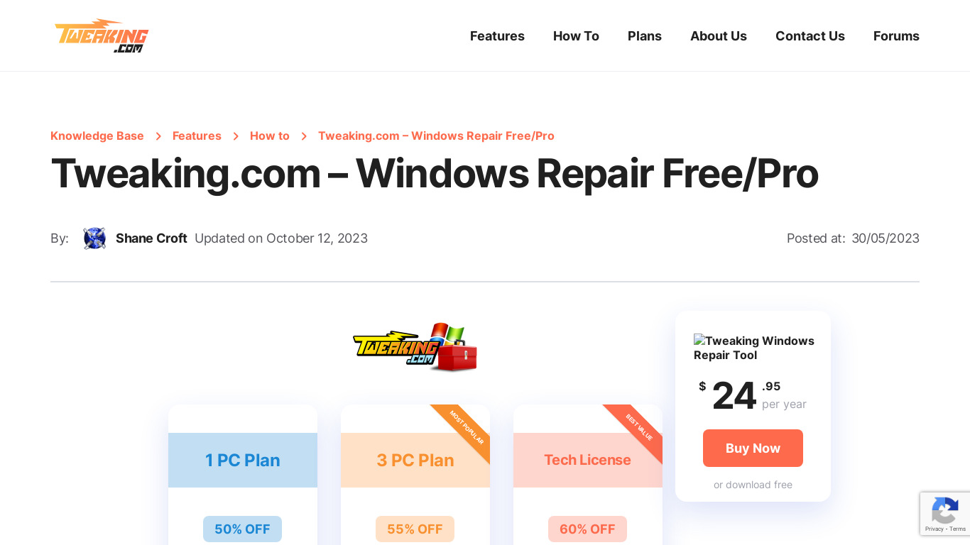 Tweaking.com - Windows Repair Landing page