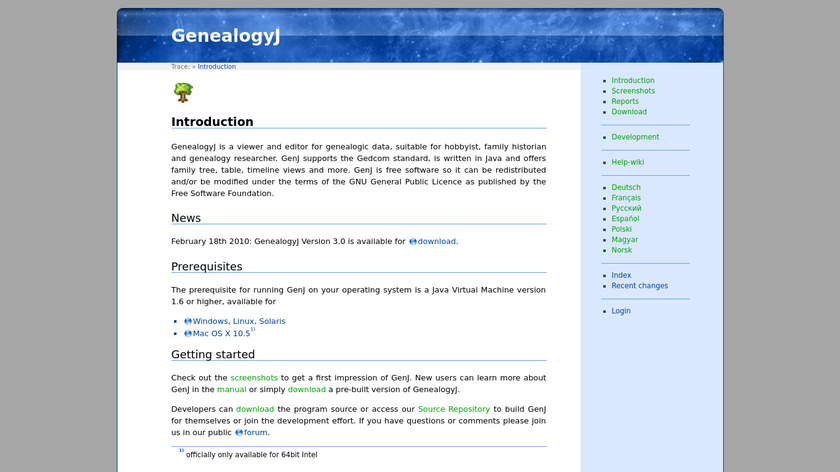 GenealogyJ Landing Page