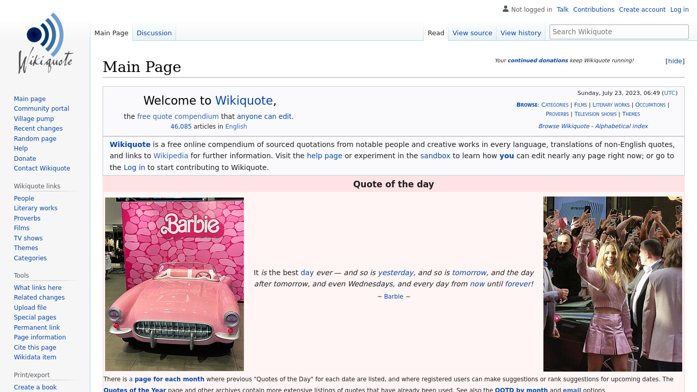 Wikiquote Landing page
