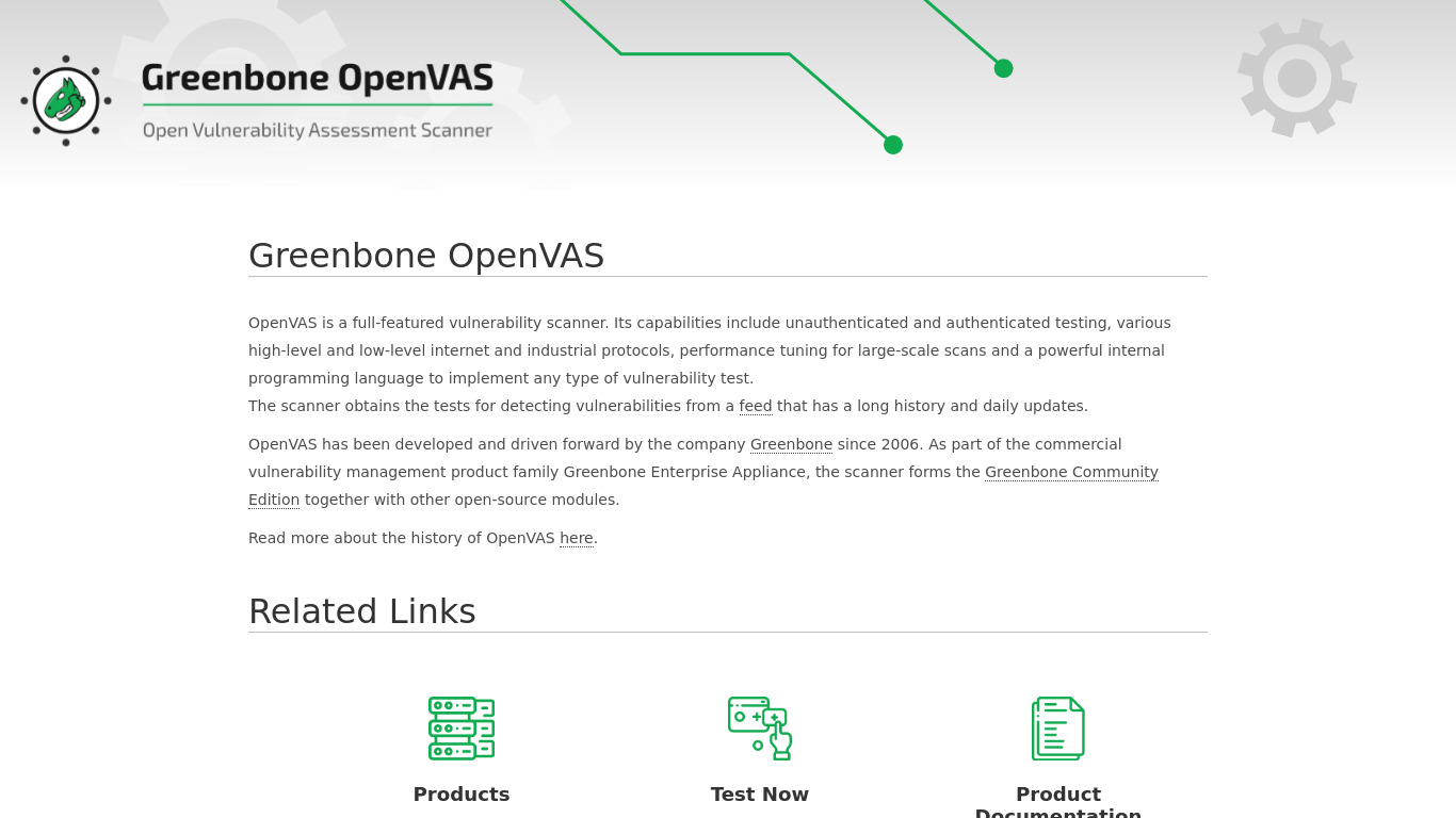 OpenVAS Landing page