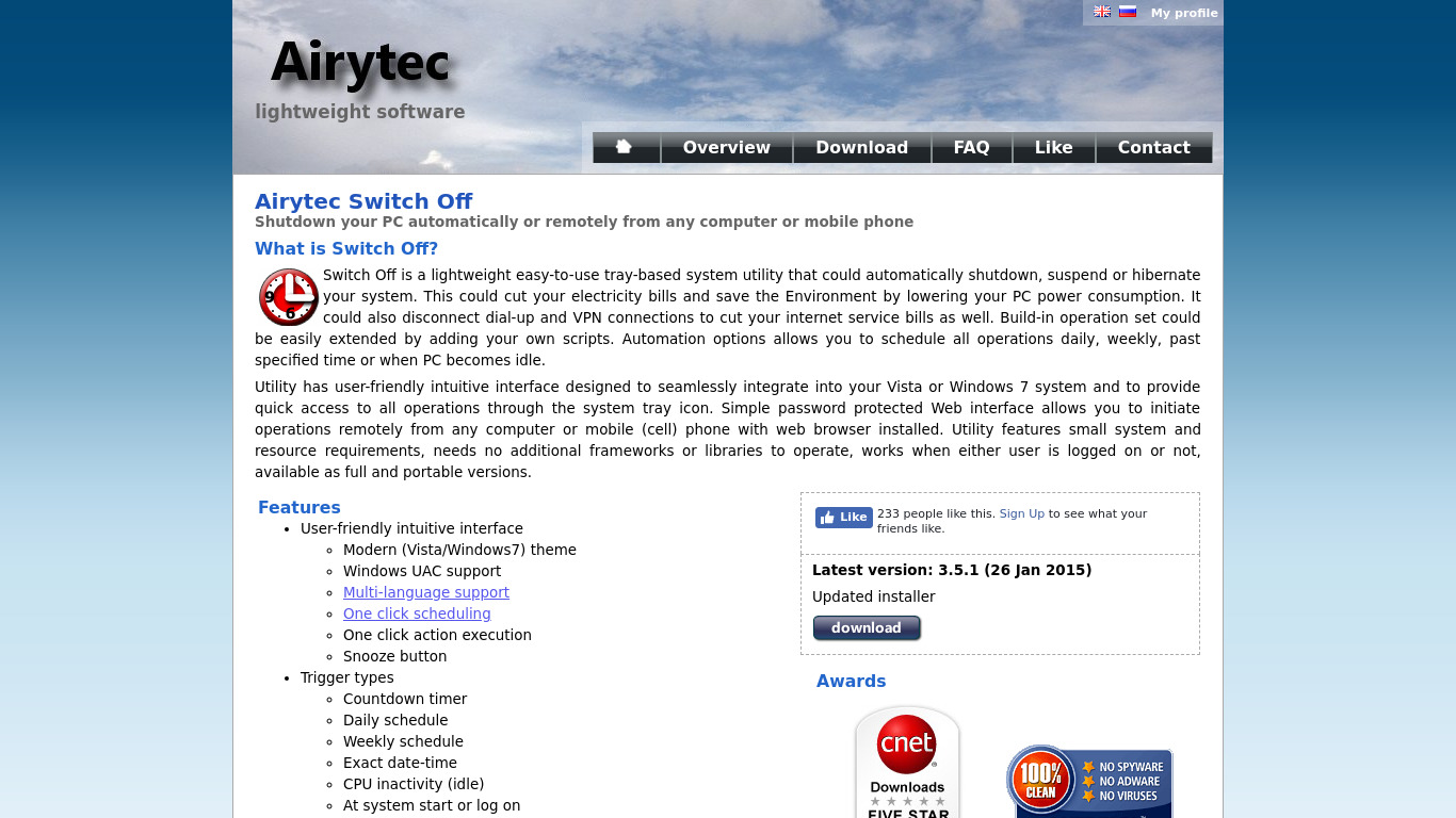 Airytec Switch Off Landing page