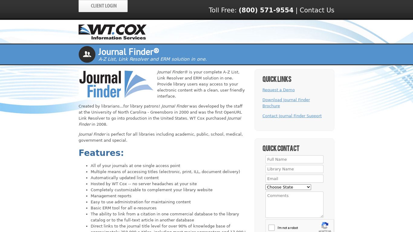 Journal Finder Landing page
