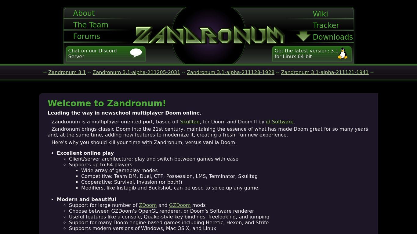 Zandronum Landing page