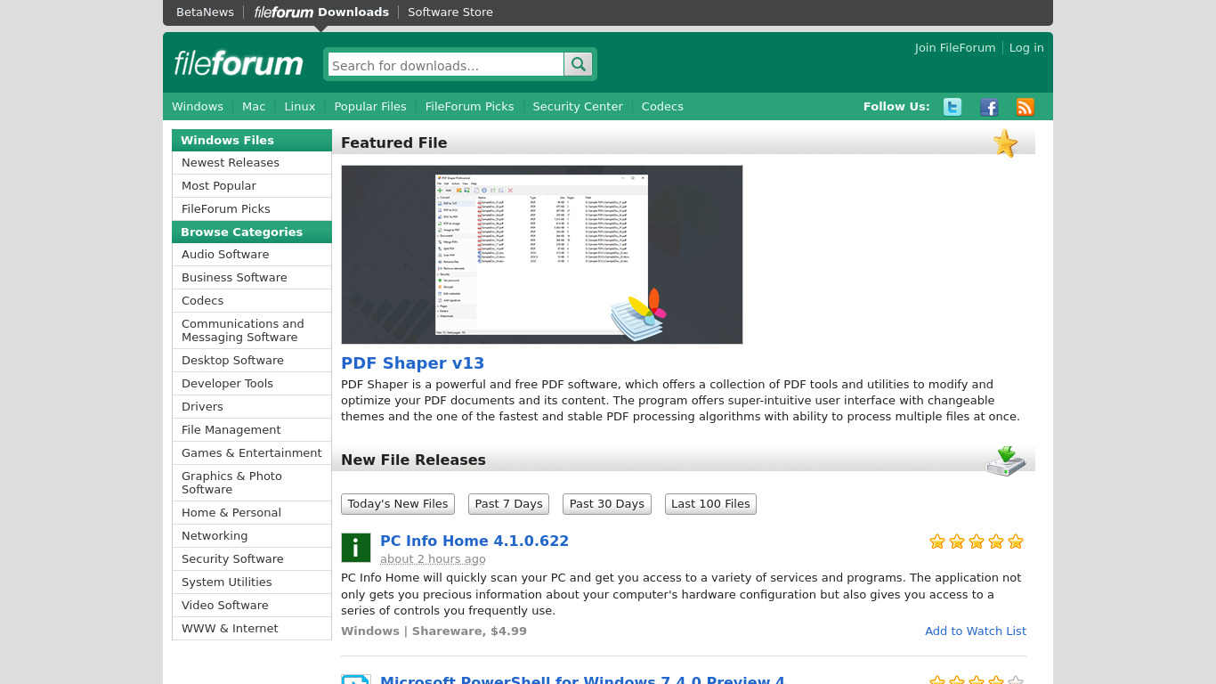 Fileforum Landing page