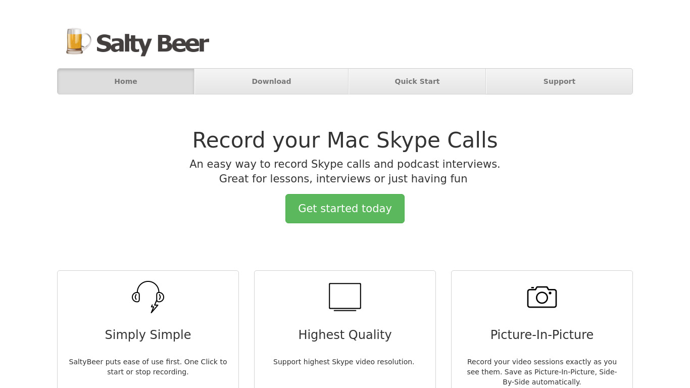 SaltyBeer Skype Recorder Landing page