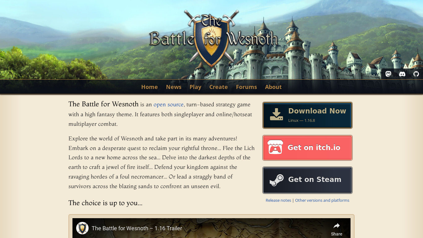 The Battle for Wesnoth Landing page