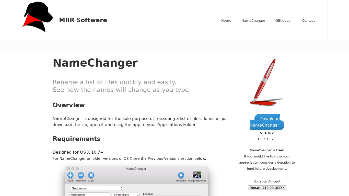 NameChanger Landing page