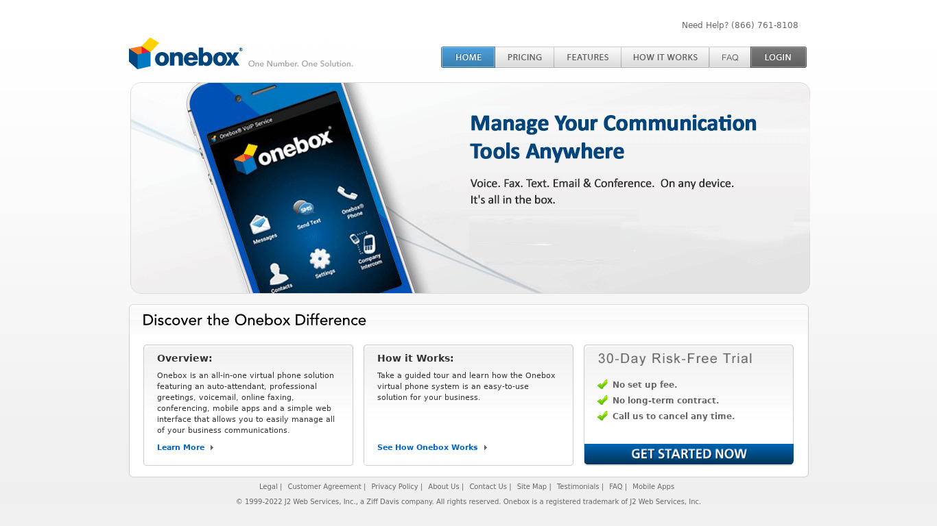 Onebox Landing page