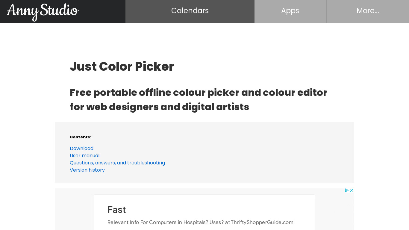 Just Color Picker Landing page