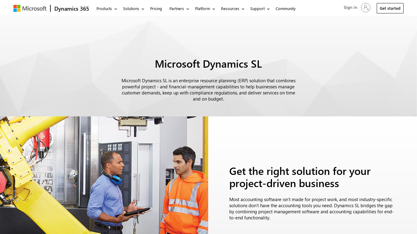 Microsoft Dynamics SL Landing page