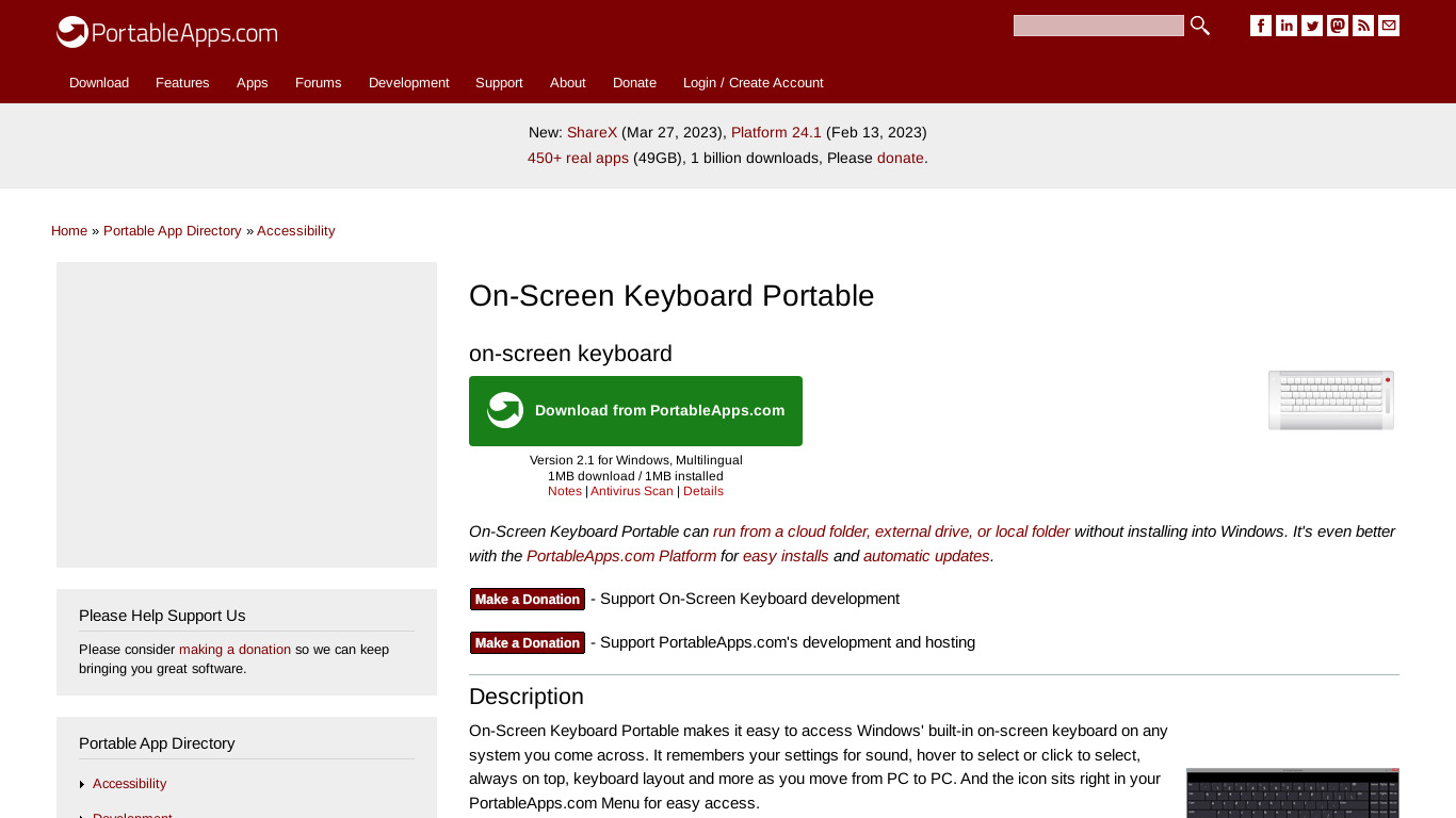 On-Screen Keyboard Portable Landing page