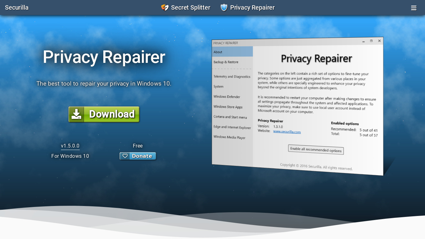 Privacy Repairer Landing page