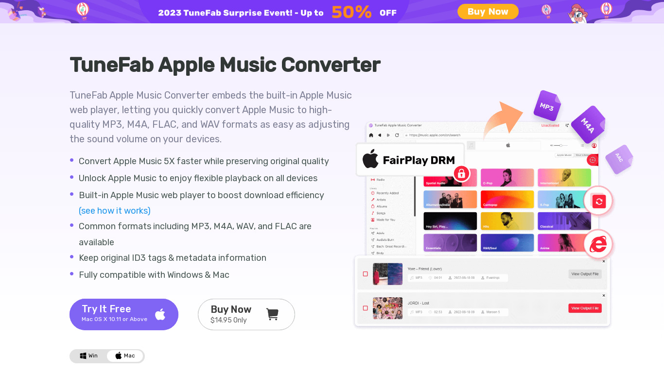 TuneFab Apple Music Converter Landing page
